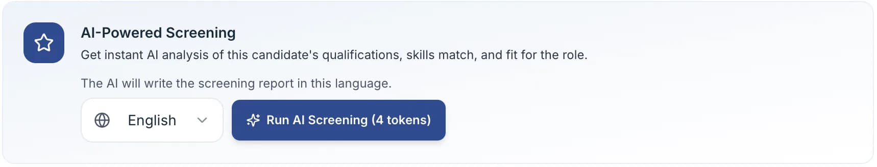 The Evaluations tab of an application, showing the AI screening button