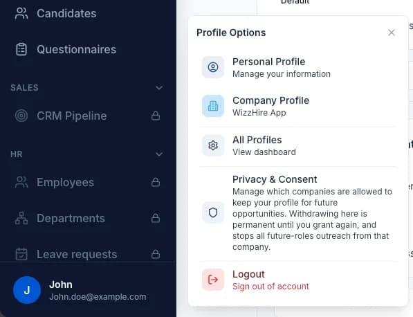 Open the profile menu from your avatar and choose Company Profile to reach your company profile.