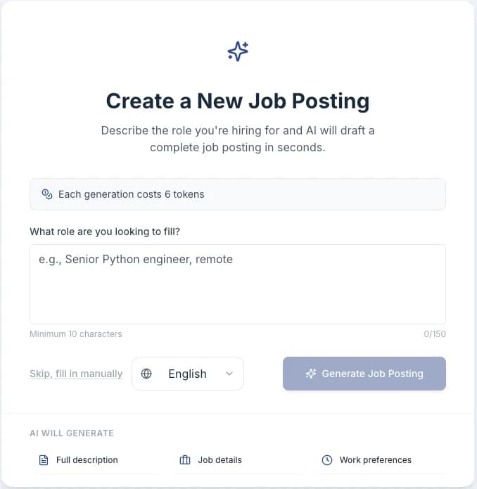 The “Create a New Job Posting” AI drafting screen