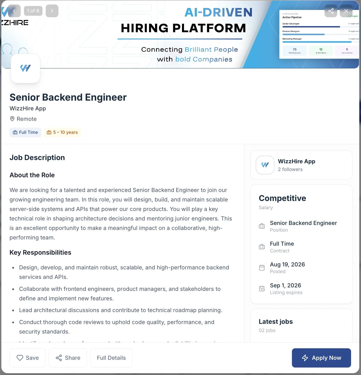A job posting with the Apply button for guests