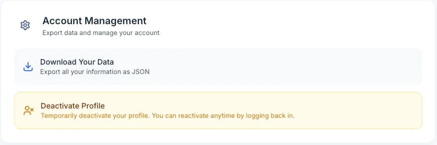 The Account Management card in Settings