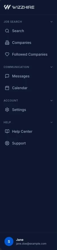 A candidate account has a shorter sidebar built around the job search.
