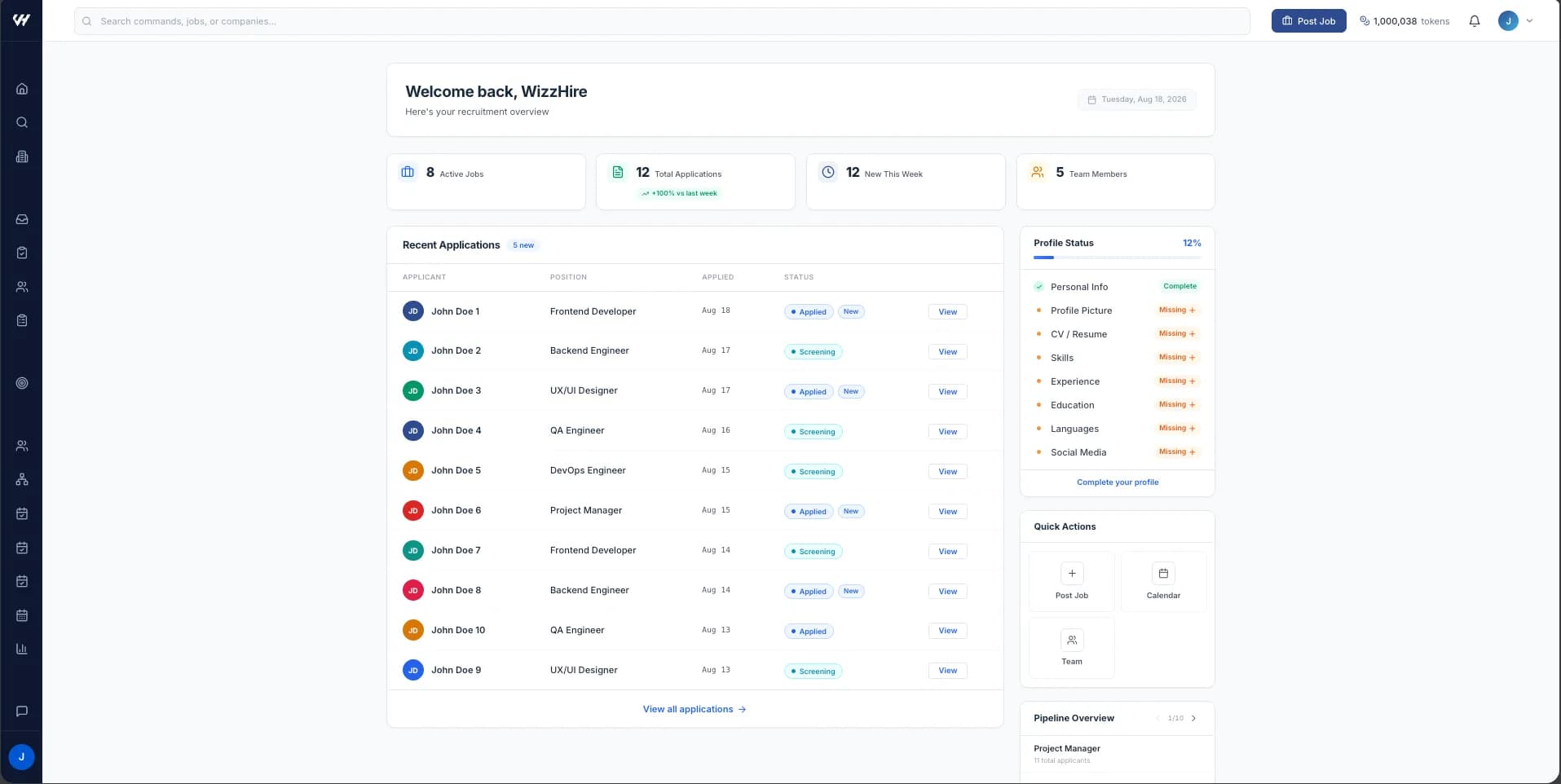 The company dashboard, where company members land after signing in.